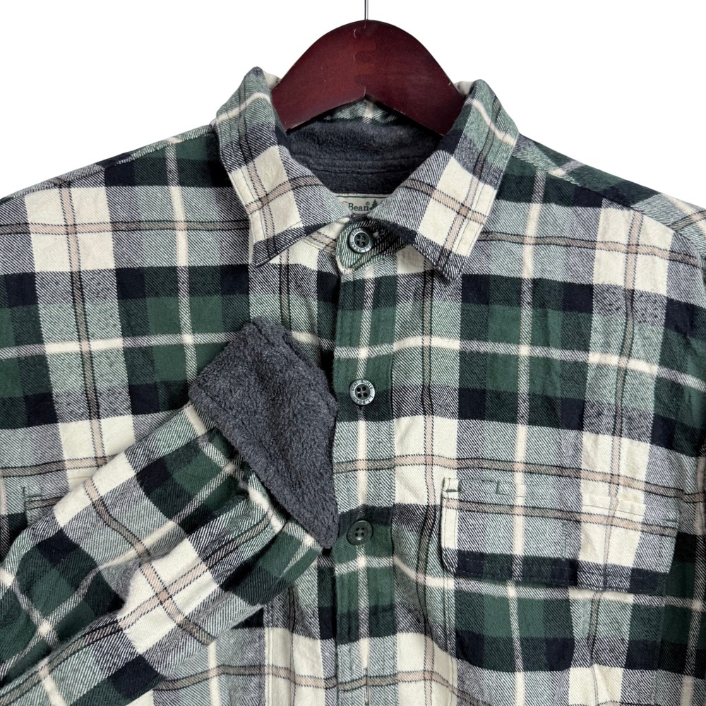 LL Bean Flannel Shacket M Tall Green Plaid Fleece Lined Gorpcore Cabin 252749